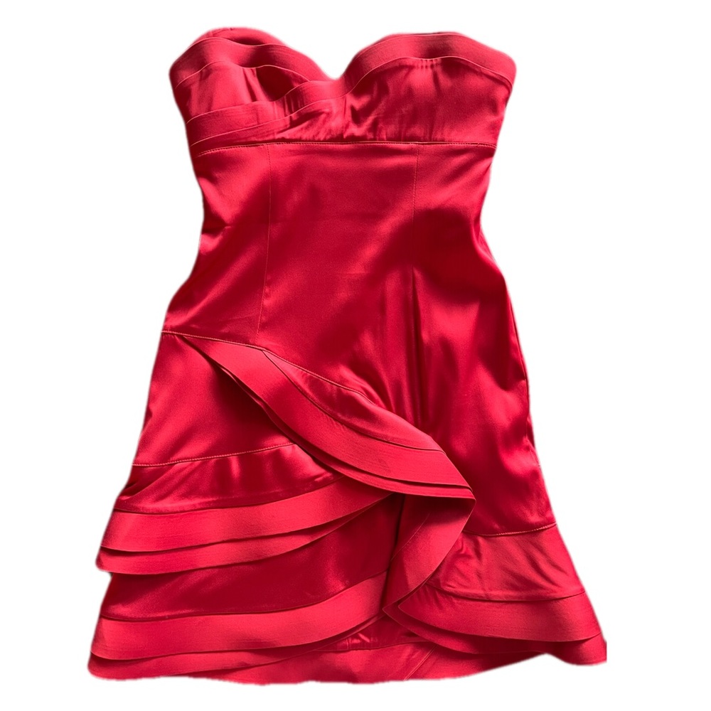 BCBGMaxazria Red Strapless Ruffle Edge Dress